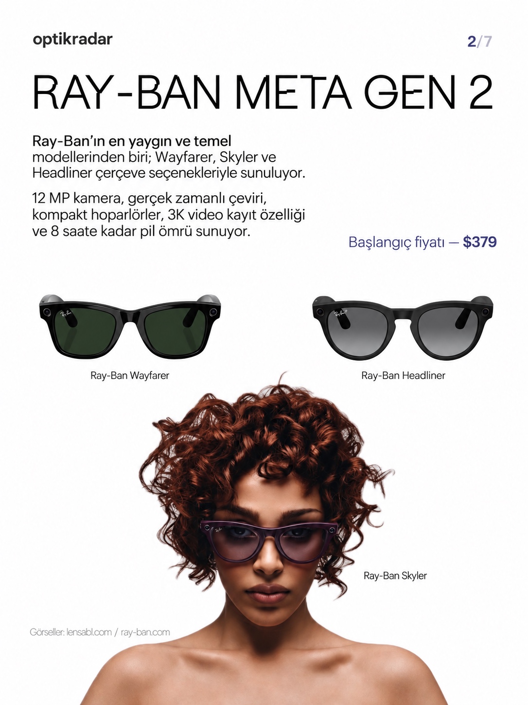Ray-Ban Meta Gen 2 modelleri: Wayfarer, Headliner ve Skyler