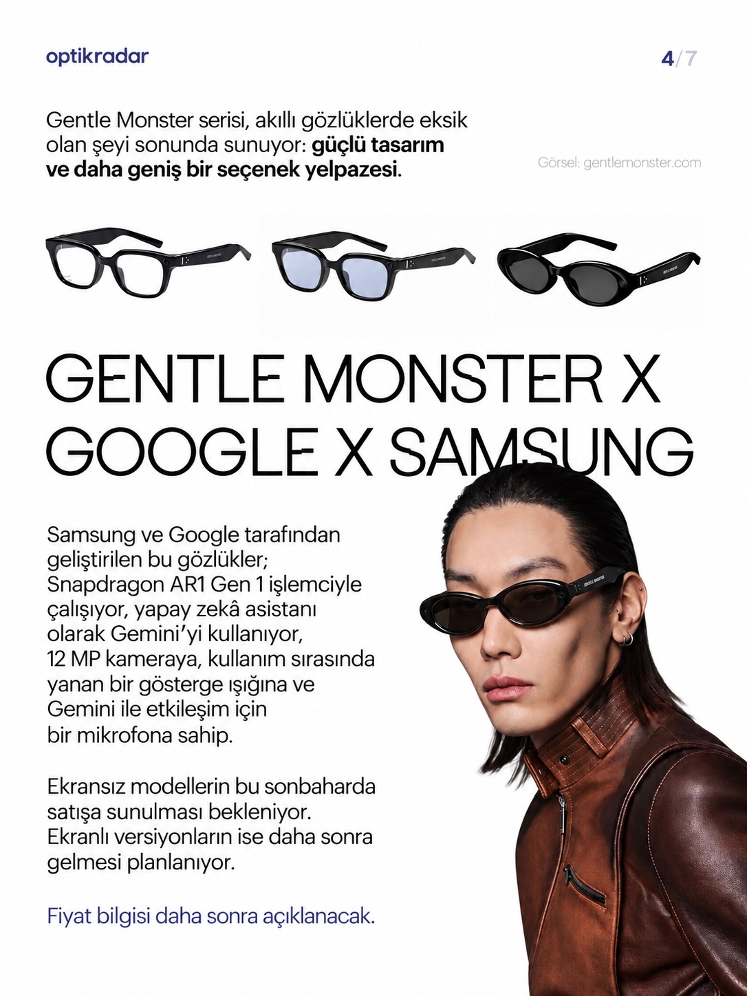 Gentle Monster, Google ve Samsung akıllı gözlük iş birliği görseli; teknik özellikler doğrulanmadı
